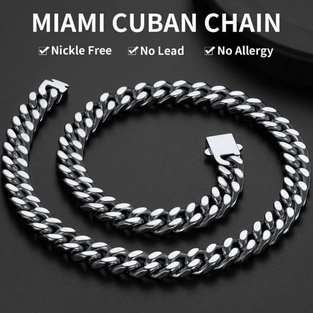 Men's 12mm Width Steel Silver 18K Gold Plated Cuban Hip Hop Chain Jewelry